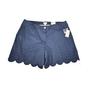 Crown & Ivy Shelby High Waist Blue Scalloped Shorts